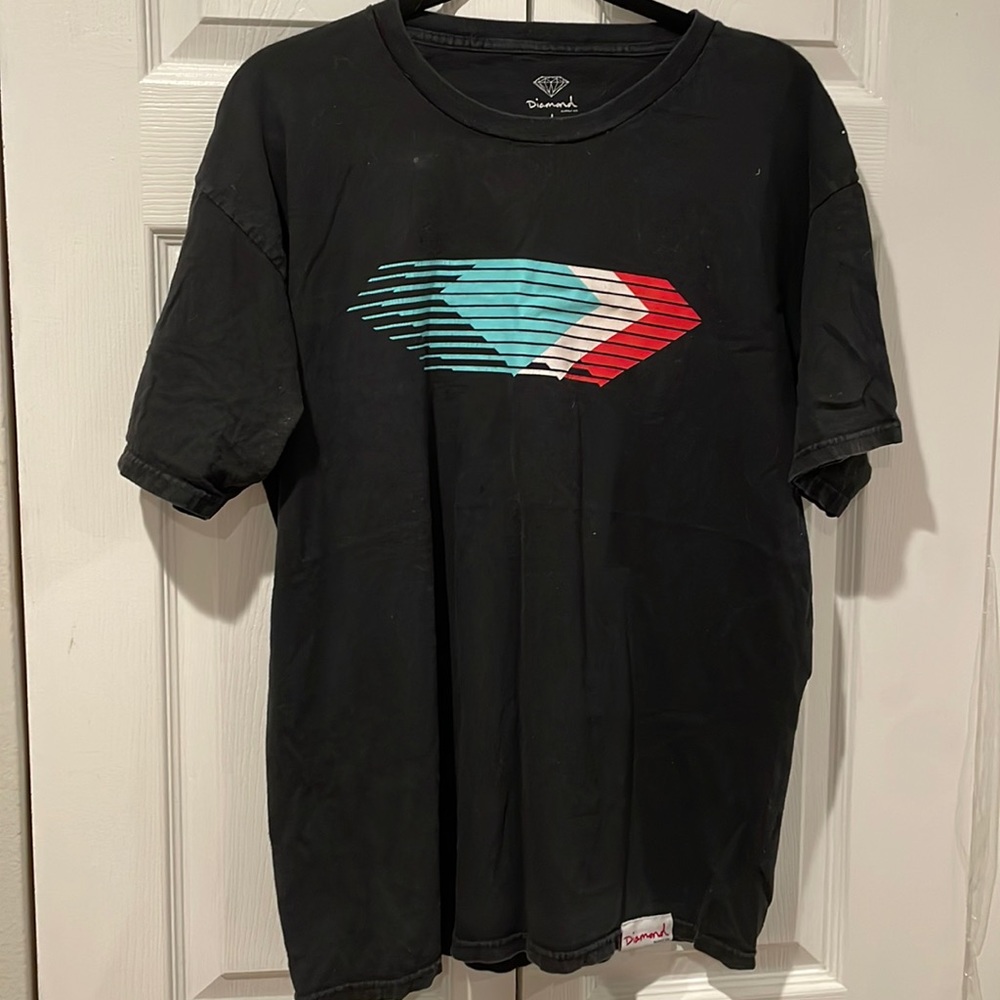 Diamond Supply Co. Tee Triple Diamond Red, White, Blue visible wear. Size L.